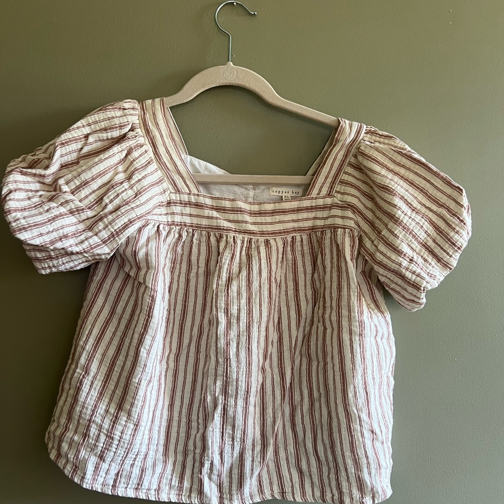 Copper Key Red and White Striped Top